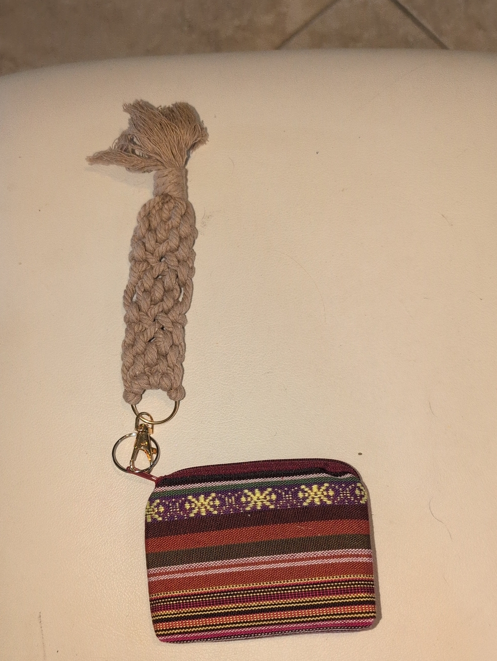Striped Woven Wristlet Coin Pouch With Macrame Keychain
